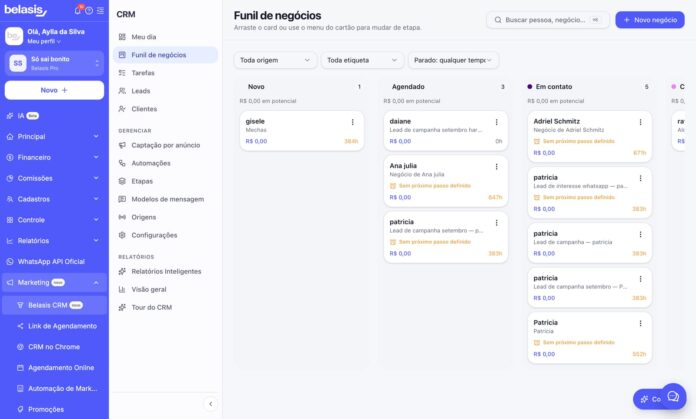 Lançamento do CRM nativo integrado à plataforma Belasis, voltado ao setor de beleza e bem-estar, com foco em vendas e retenção.
